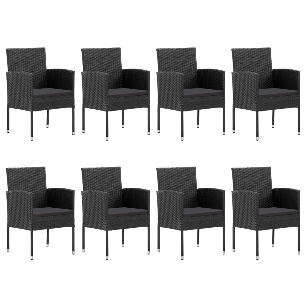 Ensemble à manger de jardin 9 pcs noir résine tressée et acier