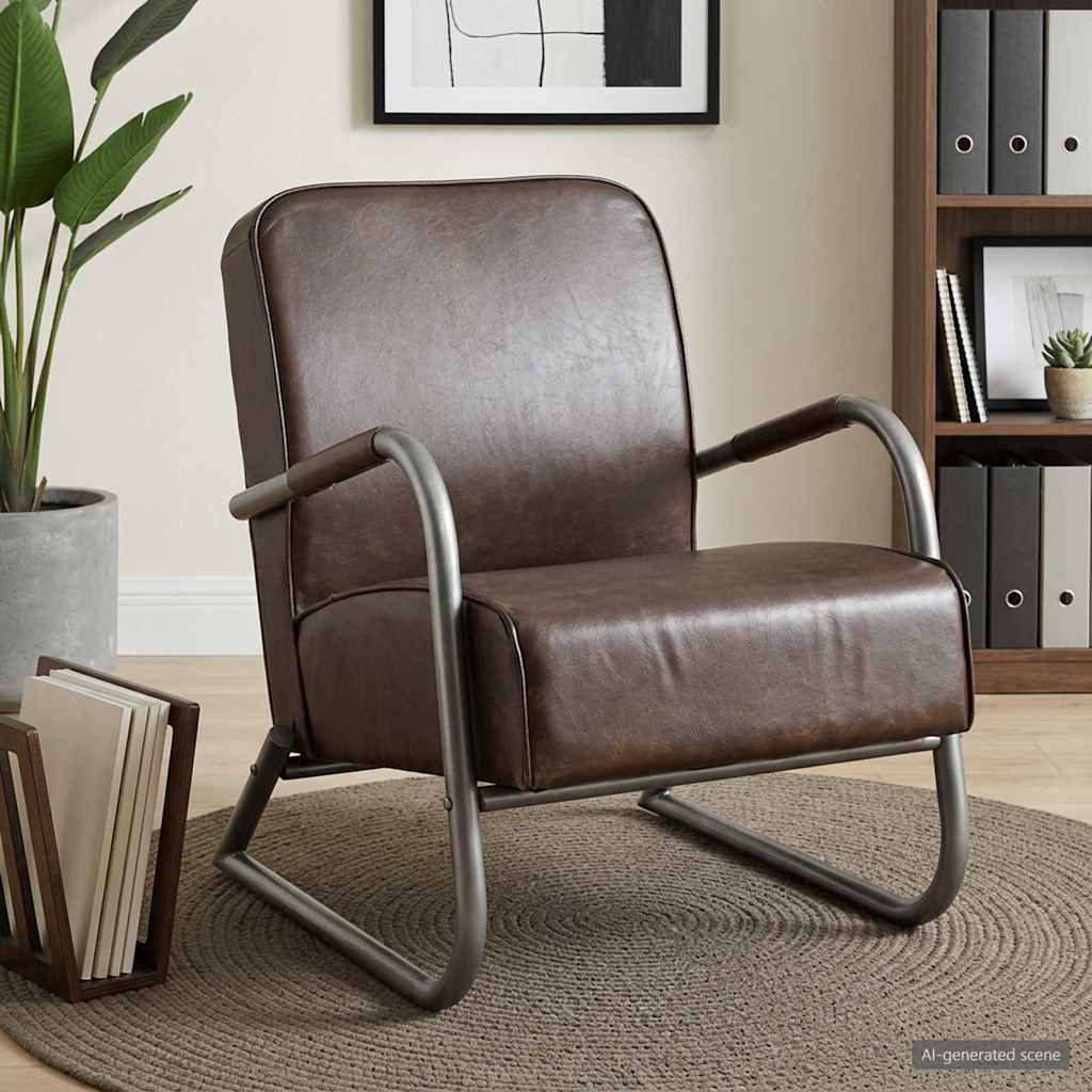 Fauteuil marron cuir véritable