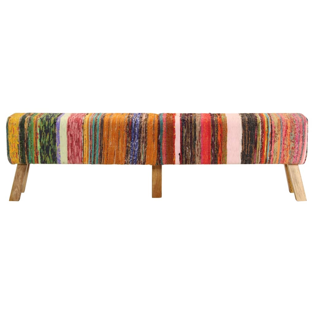 Banc multicolore 160 cm tissu chindi et bois de manguier massif - XIOS