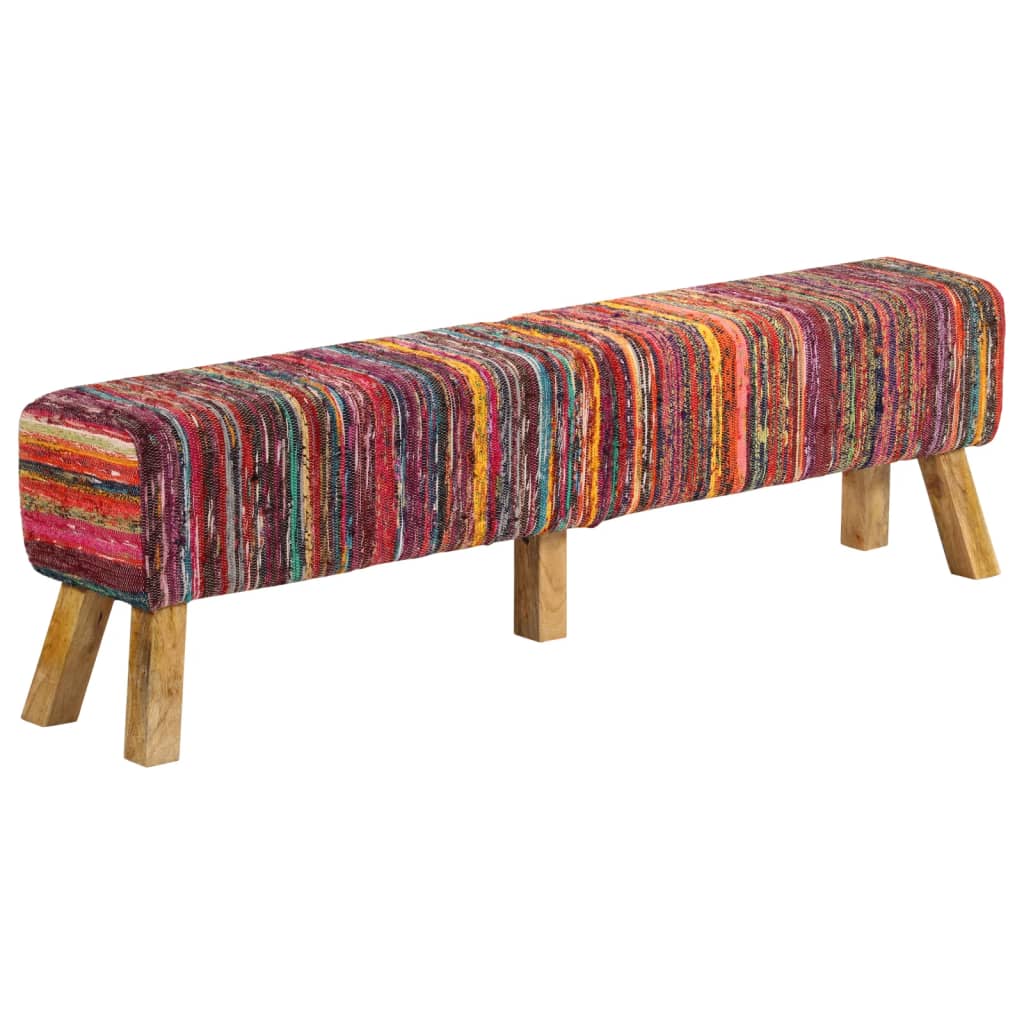 Banc multicolore 160 cm tissu chindi et bois de manguier massif - XIOS
