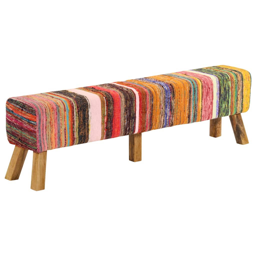 Banc multicolore 160 cm tissu chindi et bois de manguier massif - XIOS