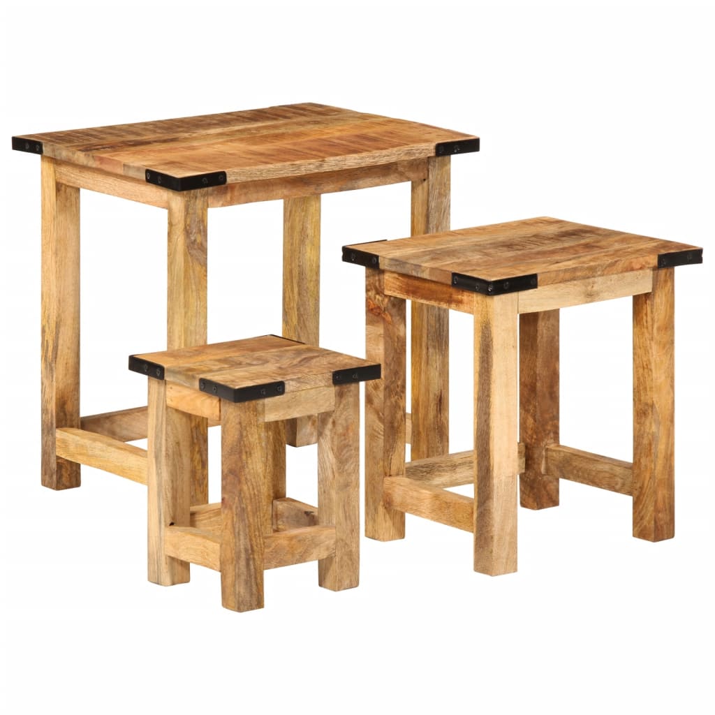 Tables d'appoint gigognes 3 pcs bois de manguier massif brut - XIOS