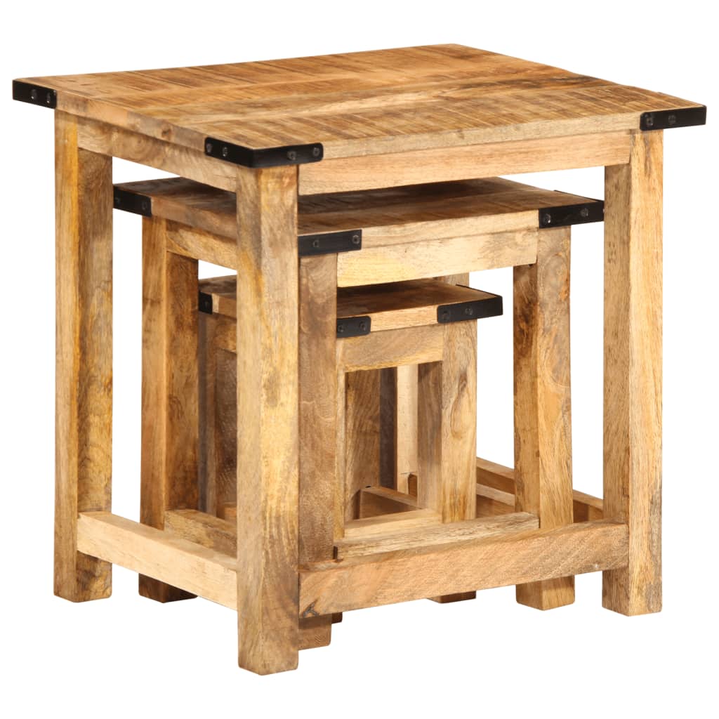 Tables d'appoint gigognes 3 pcs bois de manguier massif brut - XIOS