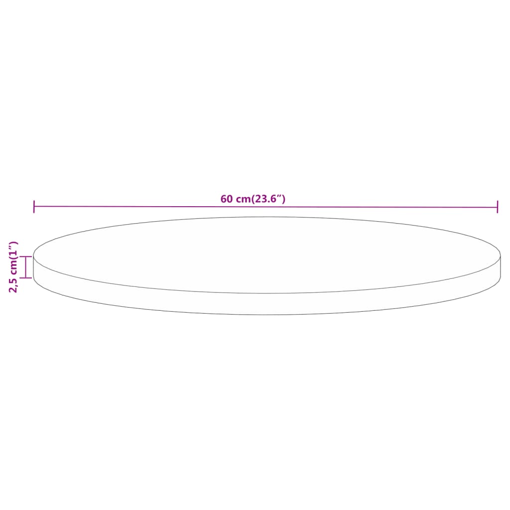 Dessus de table Ø 60x2,5 cm rond bois massif de manguier brut - XIOS