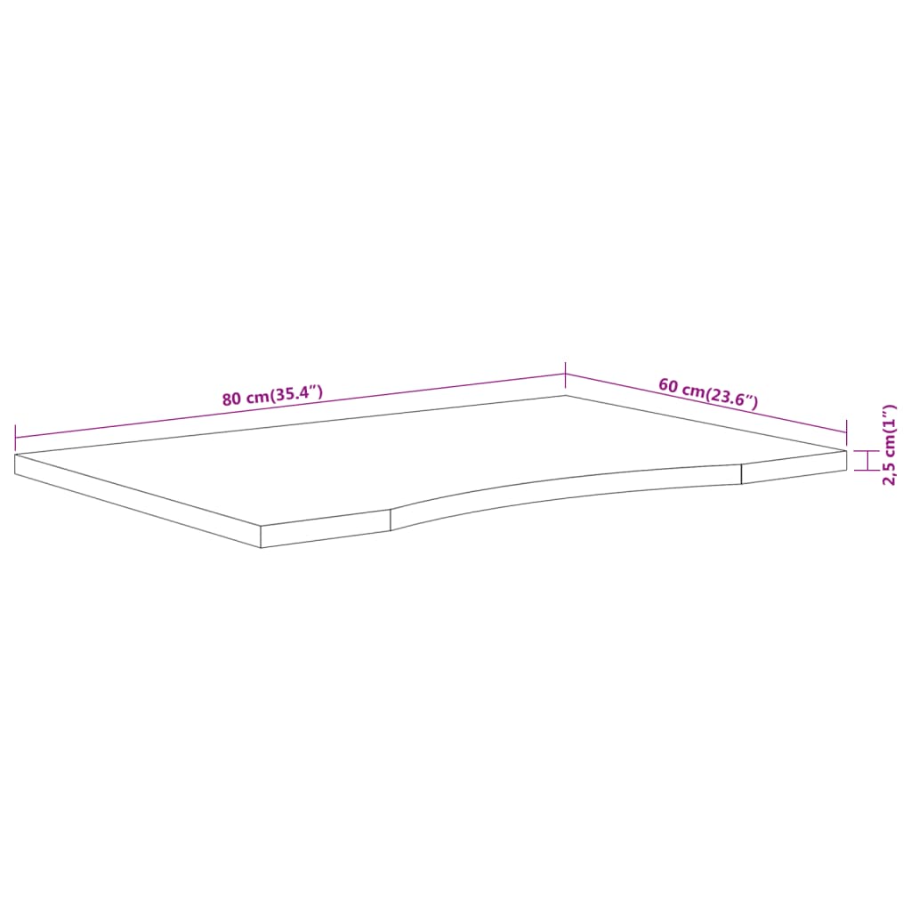 Dessus de bureau 80x60x2,5cm rectangulaire bois massif d'acacia - XIOS