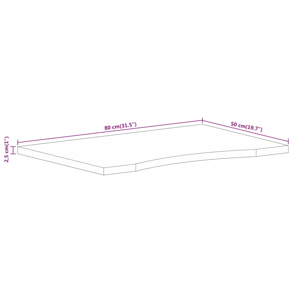 Dessus de bureau avec courbe 80x50x2,5 cm manguier massif brut - XIOS