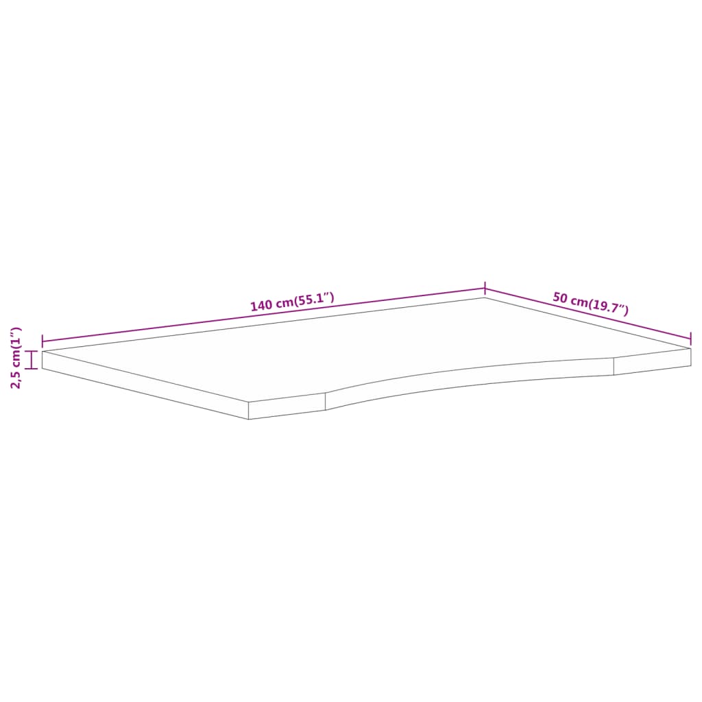 Dessus de bureau avec courbe 140x50x2,5 cm manguier massif brut - XIOS