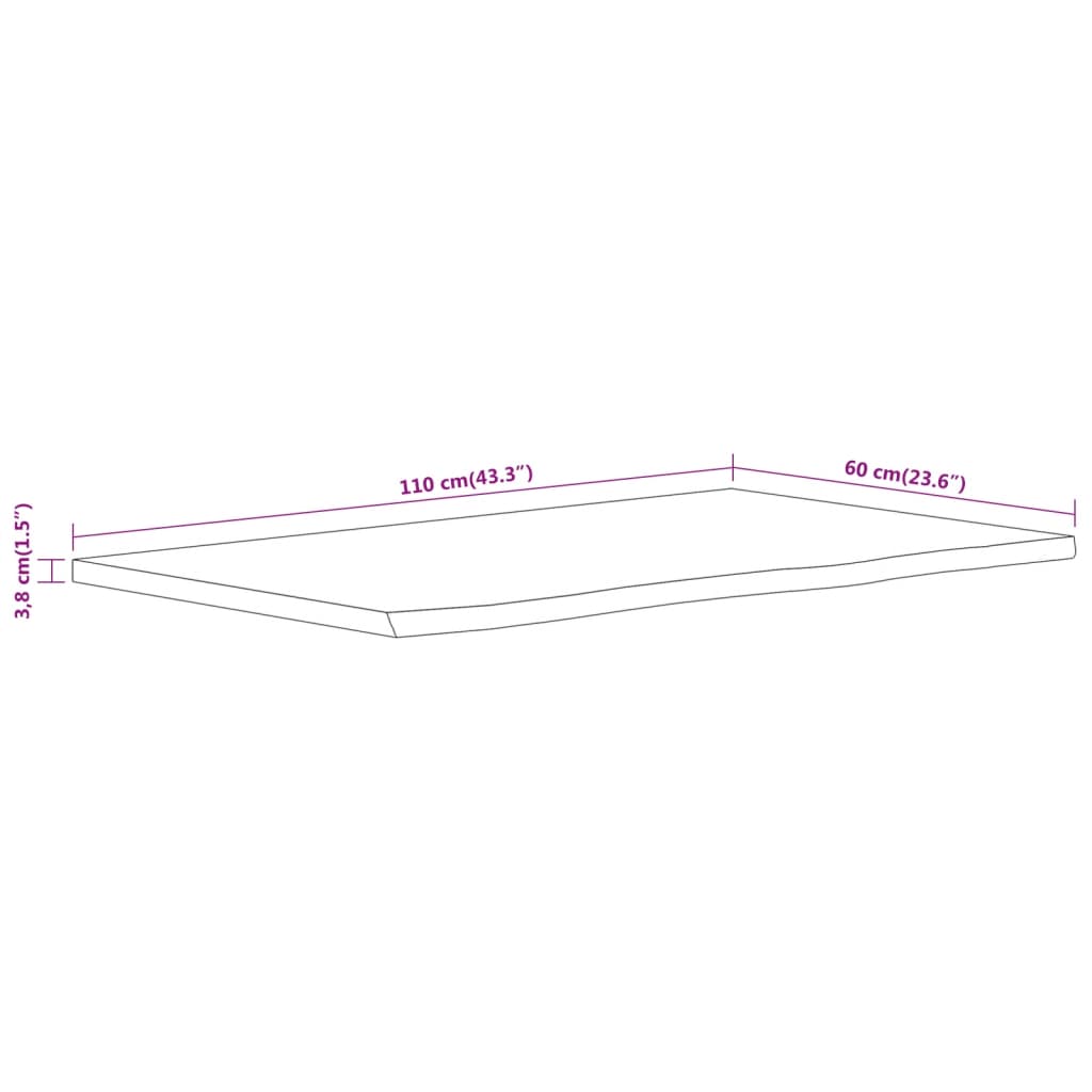 Comptoir de salle de bain 110x60x3,8 cm rectangulaire acacia