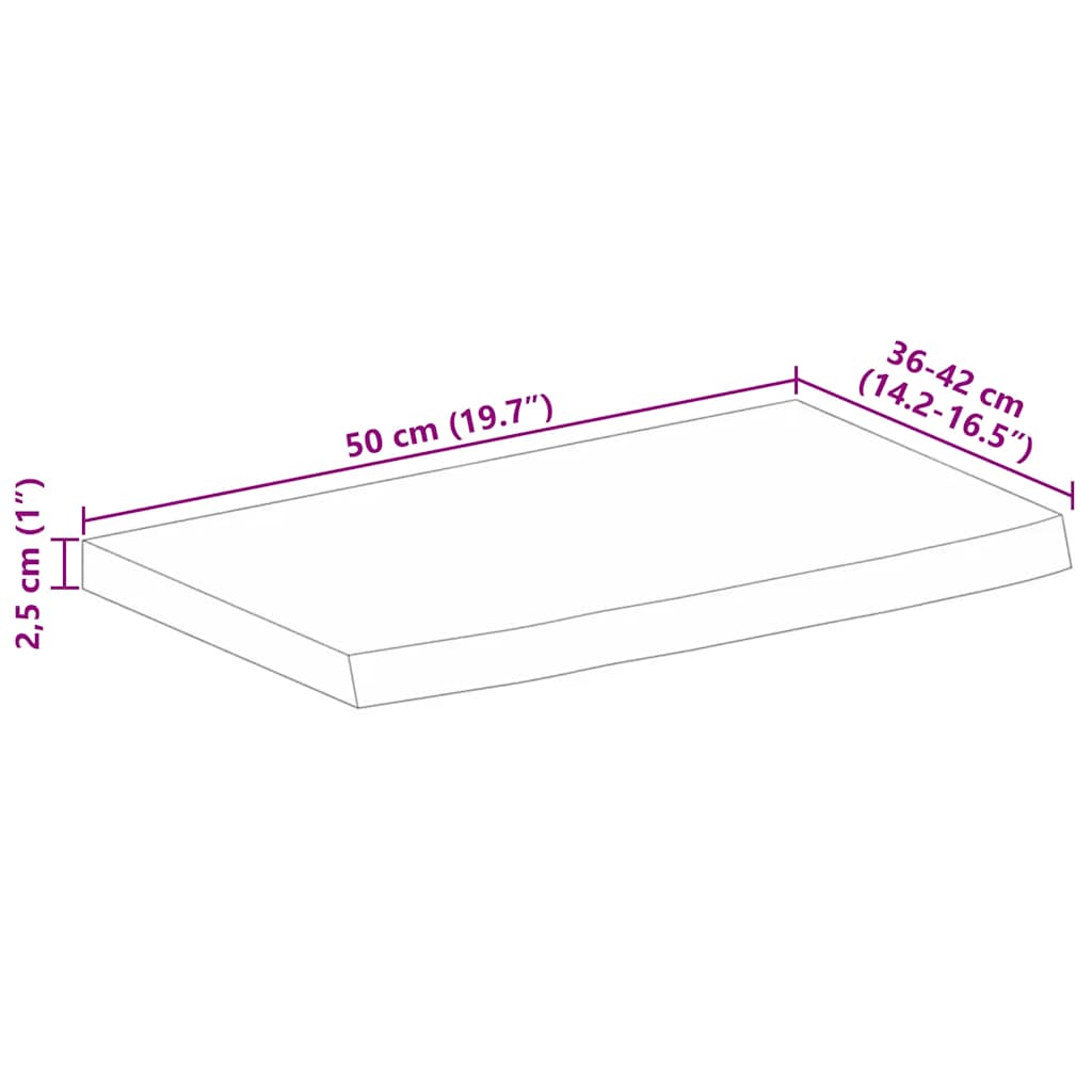 Dessus de table 50x40x2,5 cm bord vif bois massif manguier brut - XIOS