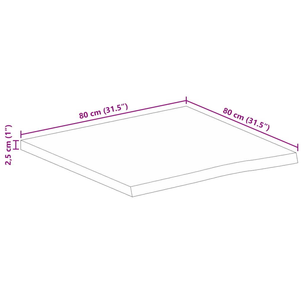 Dessus de table 80x80x2,5 cm bord vif bois massif manguier brut - XIOS