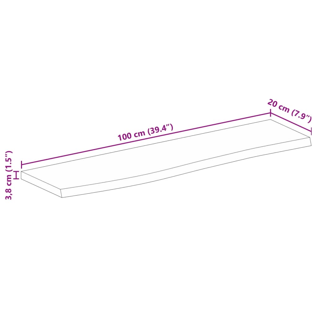 Dessus de table 100x20x3,8cm bord vif bois massif manguier brut - XIOS