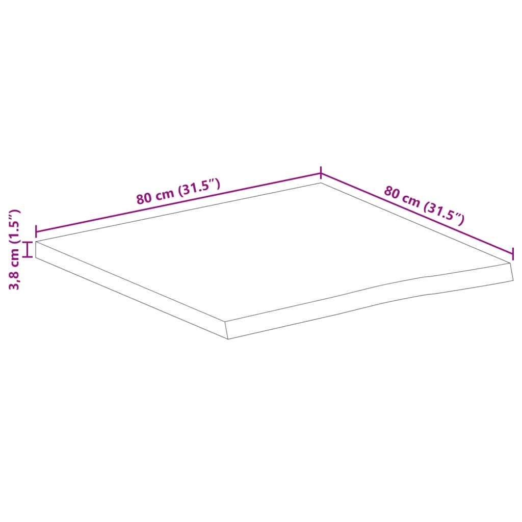 Dessus de table 80x80x3,8 cm bord vif bois massif manguier brut - XIOS