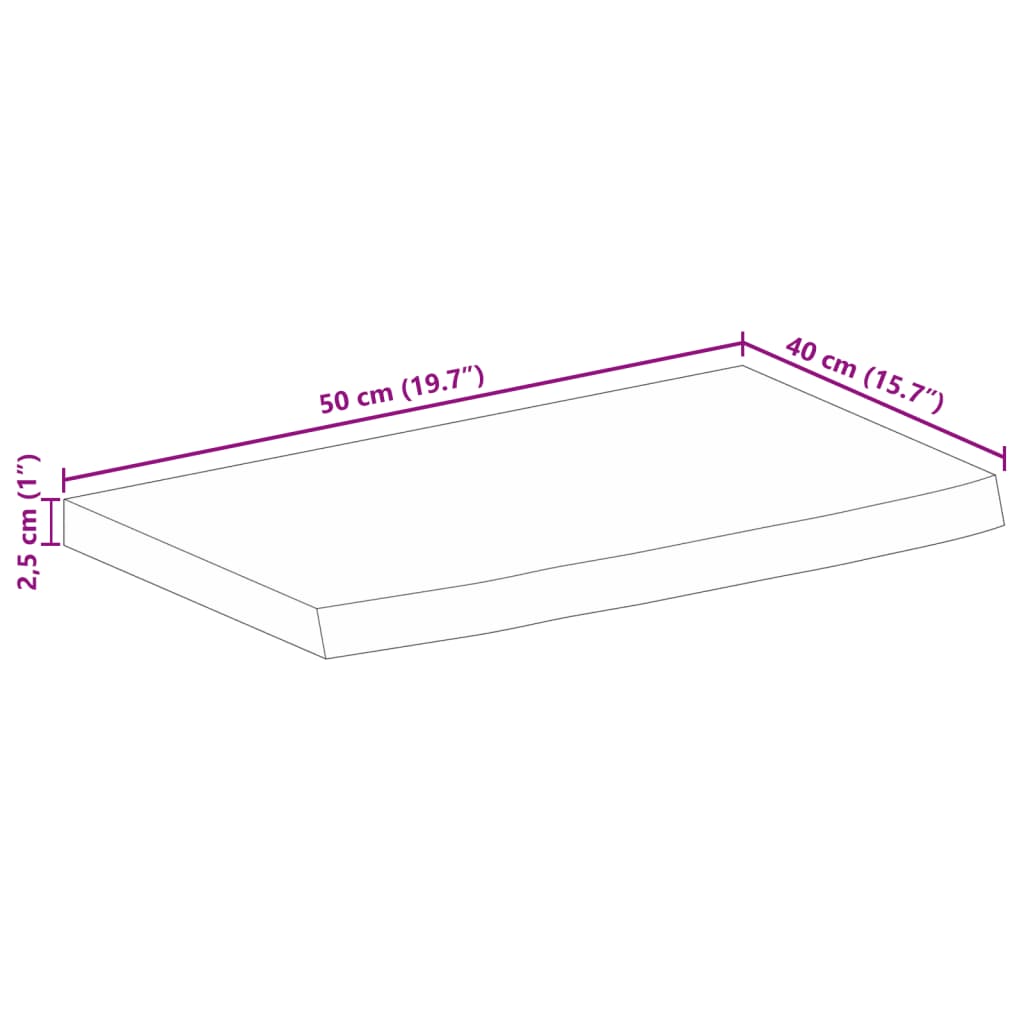 Dessus de table à bord vivant 50x40x2,5 cm bois massif manguier - XIOS