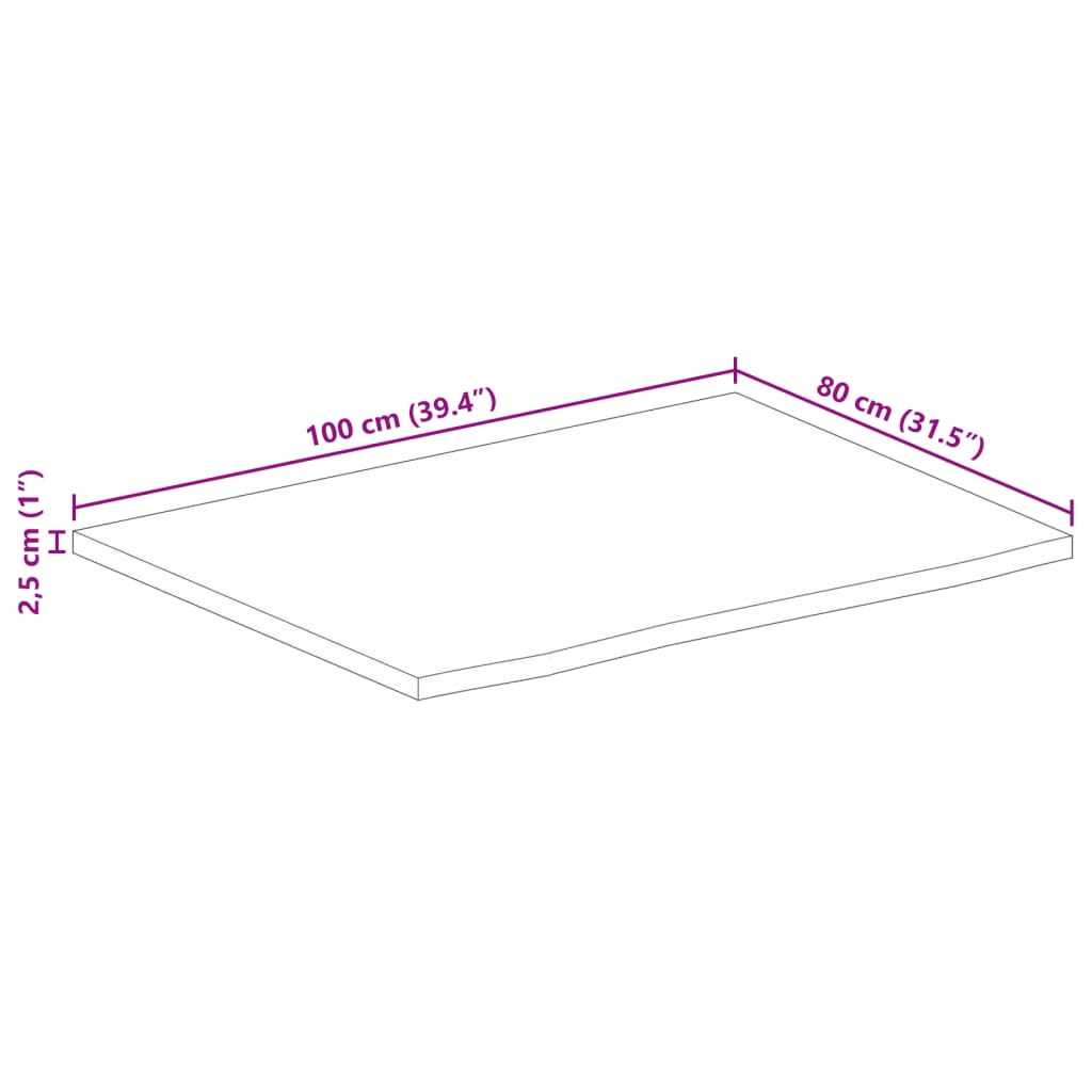Dessus de table à bord vivant 100x80x2,5cm bois massif manguier - XIOS