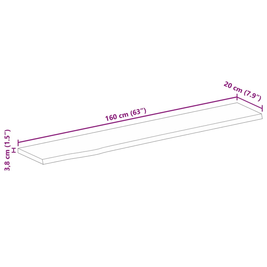 Dessus de table à bord vivant 160x20x3,8cm bois massif manguier - XIOS