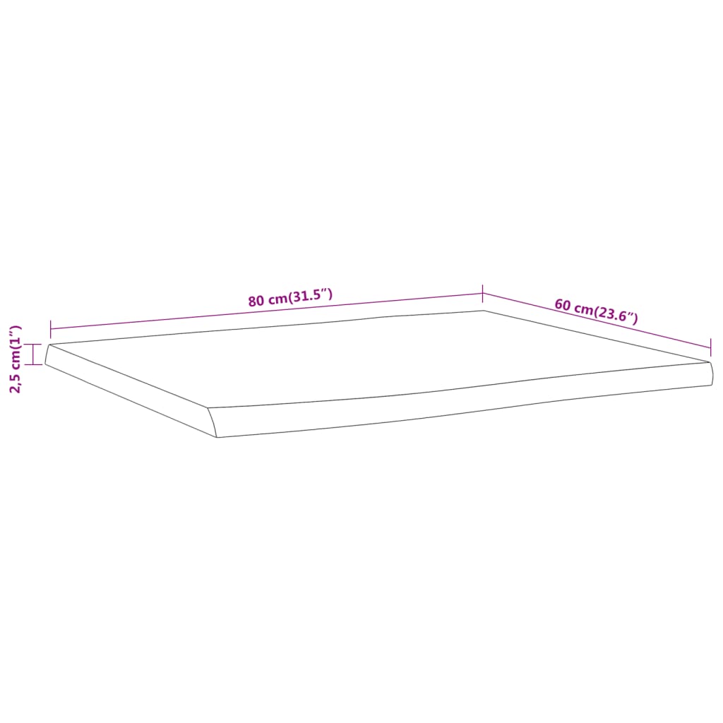 Dessus de table 80x60x2,5 cm rectangulaire bois massif acacia - XIOS