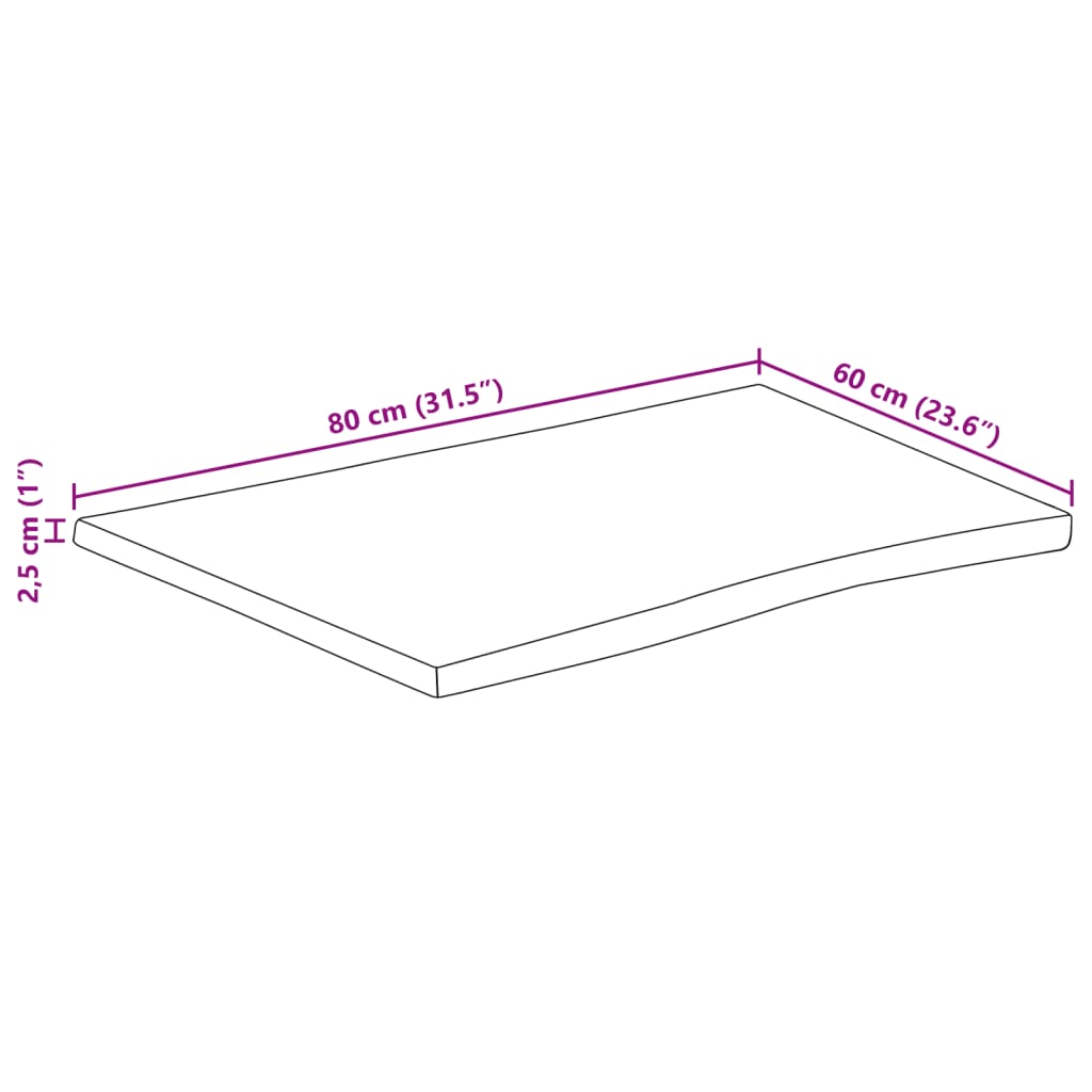 Dessus de table bord vivant 80x60x2,5 cm bois de manguier brut Plateaux de table vidaXL   