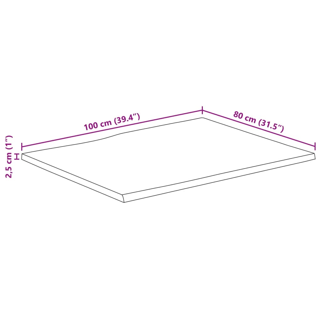 Dessus de table bord vivant 100x80x2,5 cm bois de manguier brut - XIOS