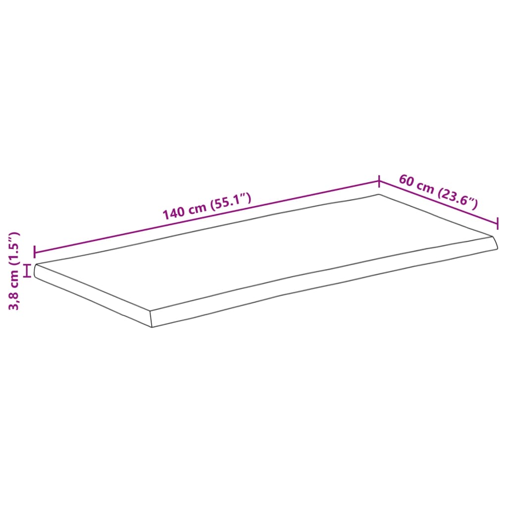Dessus de table bord vivant 140x60x3,8 cm bois de manguier brut - XIOS