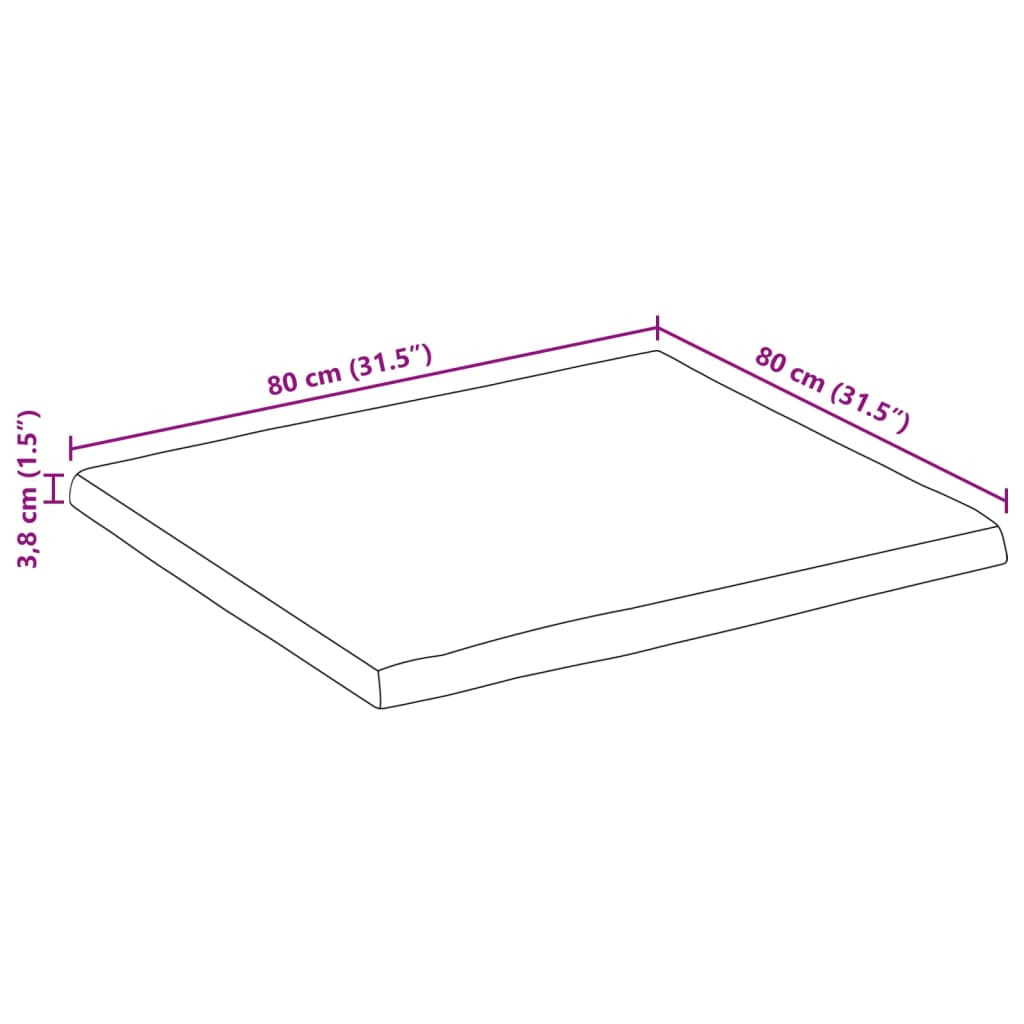 Dessus de table bord vivant 80x80x3,8 cm bois de manguier brut Plateaux de table vidaXL   