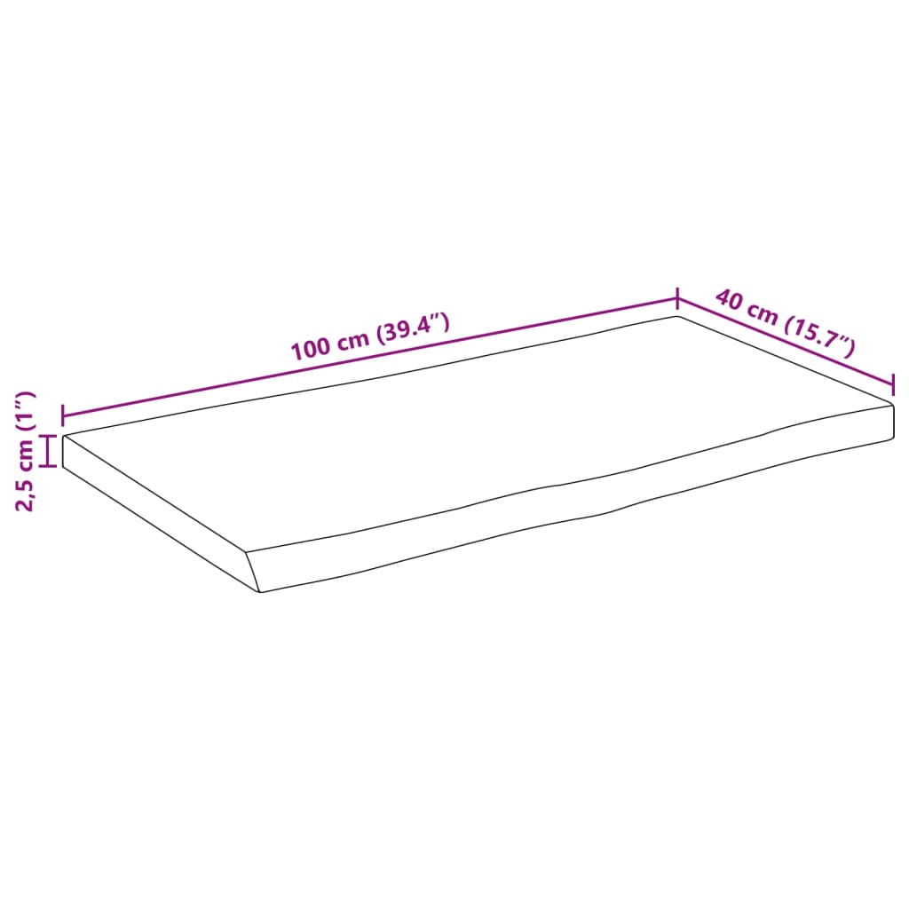 Dessus de table 100x40x2,5 cm bord vivant bois massif manguier Plateaux de table vidaXL