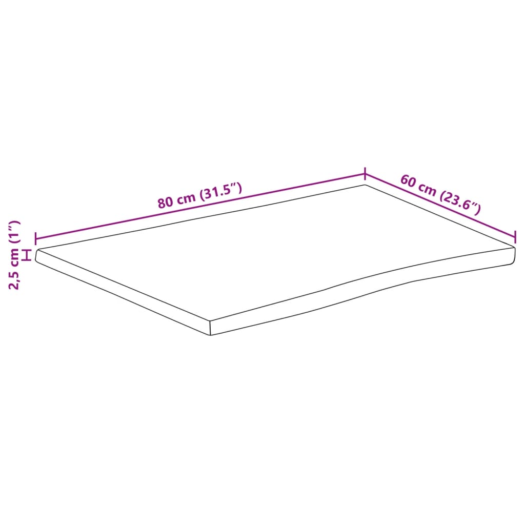 Dessus de table 80x60x2,5 cm bord vivant bois massif manguier - XIOS