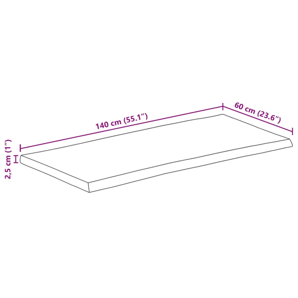 Dessus de table 140x60x2,5 cm bord vivant bois massif manguier - XIOS