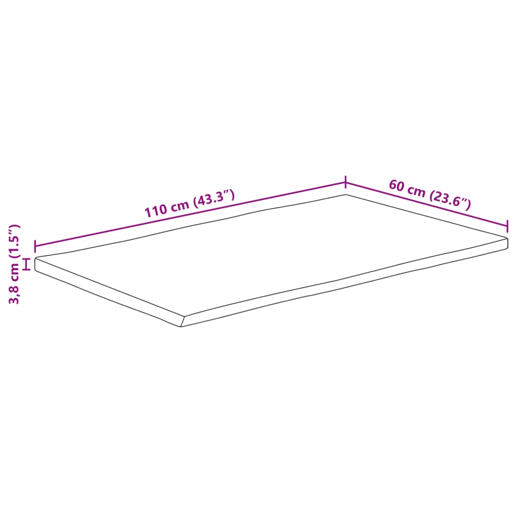 Dessus de table 110x60x3,8 cm bord vivant bois massif manguier - XIOS