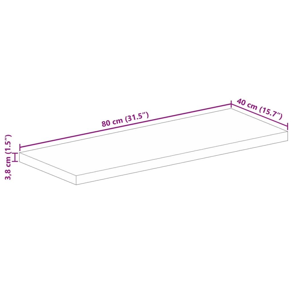 Dessus de table 80x40x3,8 cm rectangulaire bois massif d'acacia - XIOS