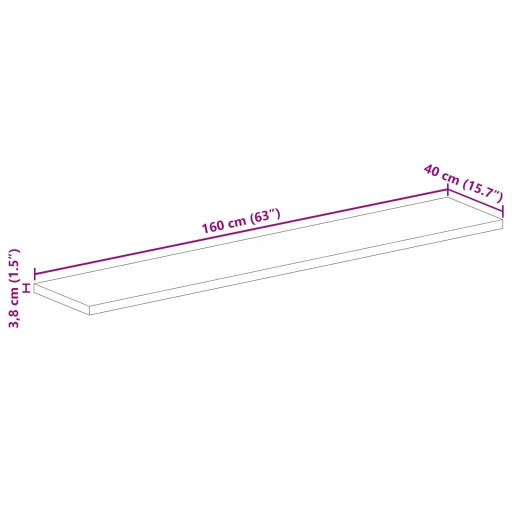 Dessus de table 160x40x3,8cm rectangulaire bois massif d'acacia - XIOS