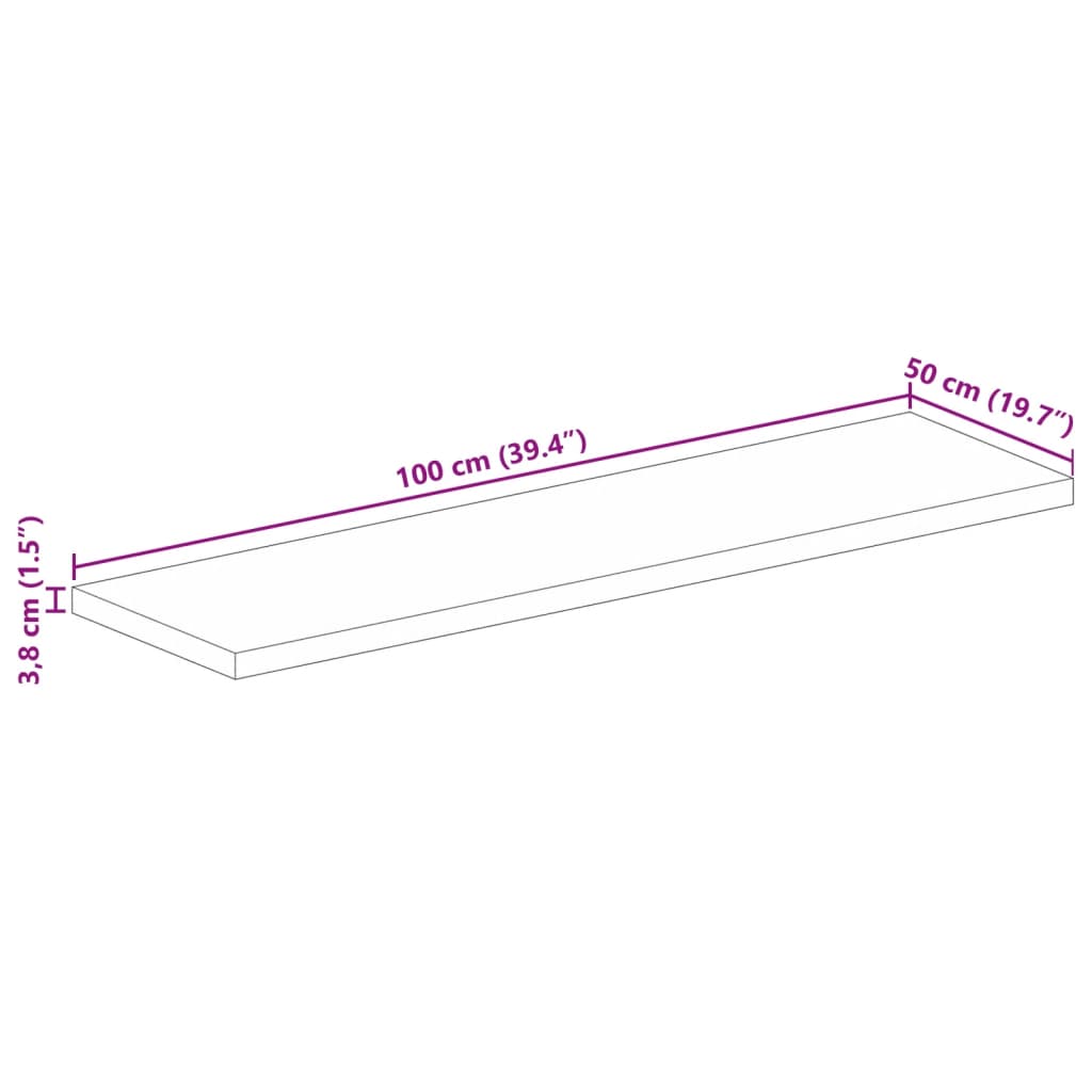 Dessus de table 100x50x3,8cm rectangulaire bois massif d'acacia - XIOS