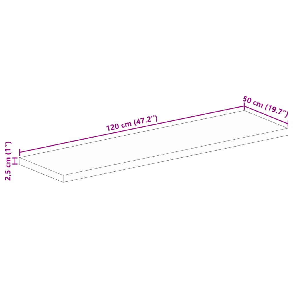 Dessus de table 120x50x2,5cm rectangulaire bois massif récupéré - XIOS