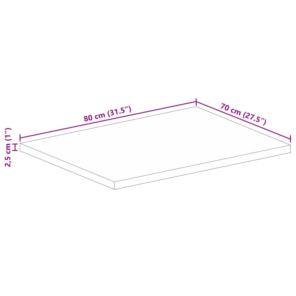Dessus de table 80x70x2,5 cm rectangulaire bois massif récupéré - XIOS