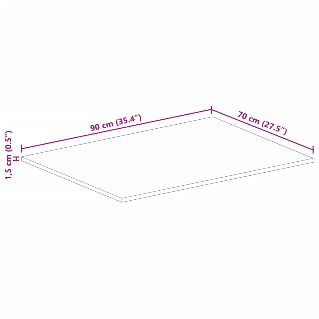 Dessus de table 90x70x1,5 cm rectangulaire bois massif récupéré - XIOS