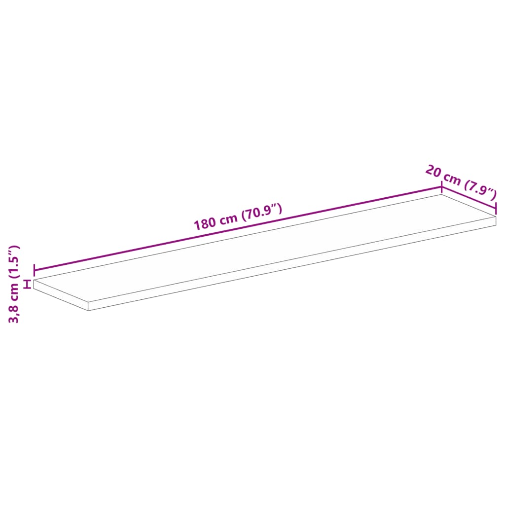 Dessus de table 180x20x3,8cm rectangulaire bois massif récupéré - XIOS