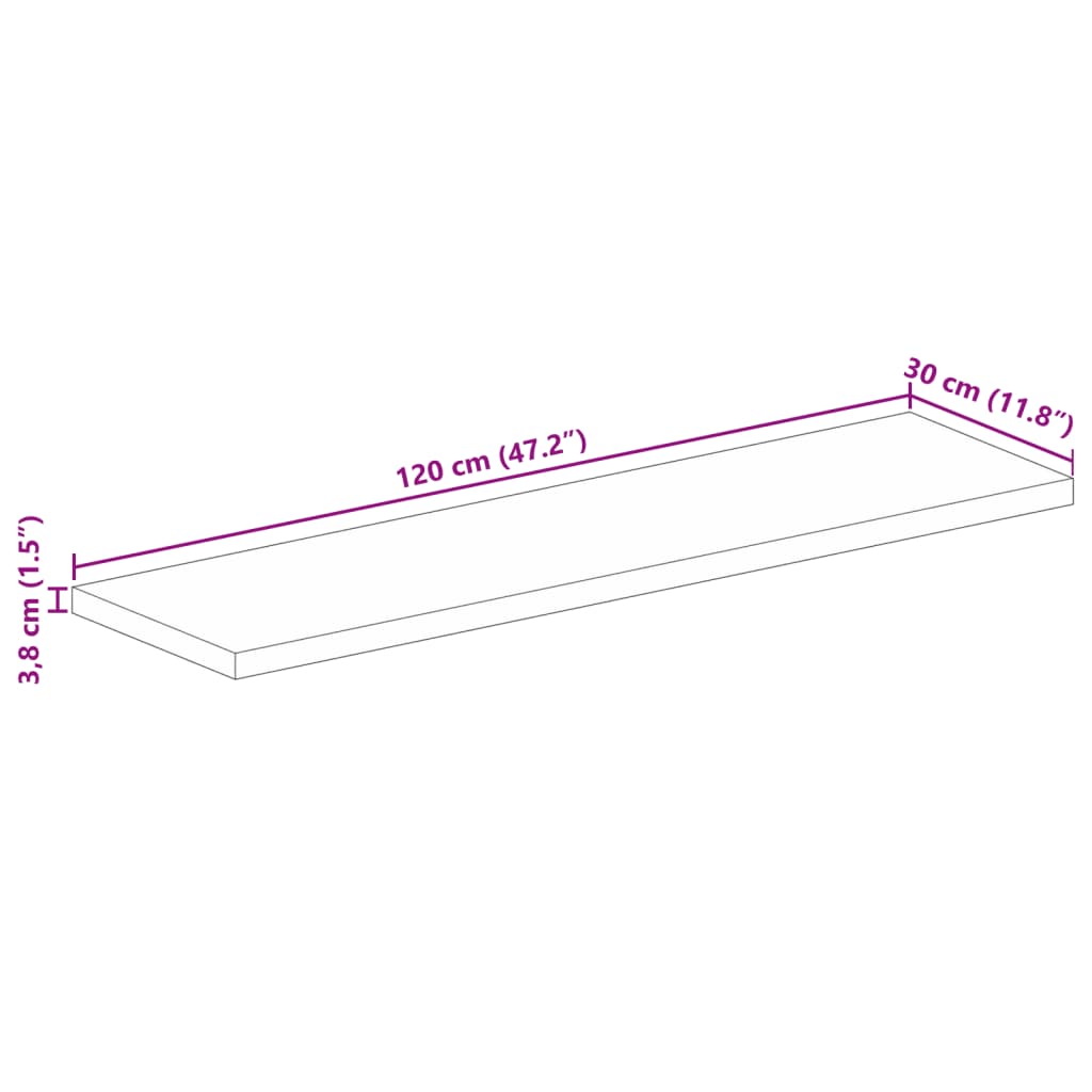 Dessus de table 120x30x3,8cm rectangulaire bois massif récupéré - XIOS