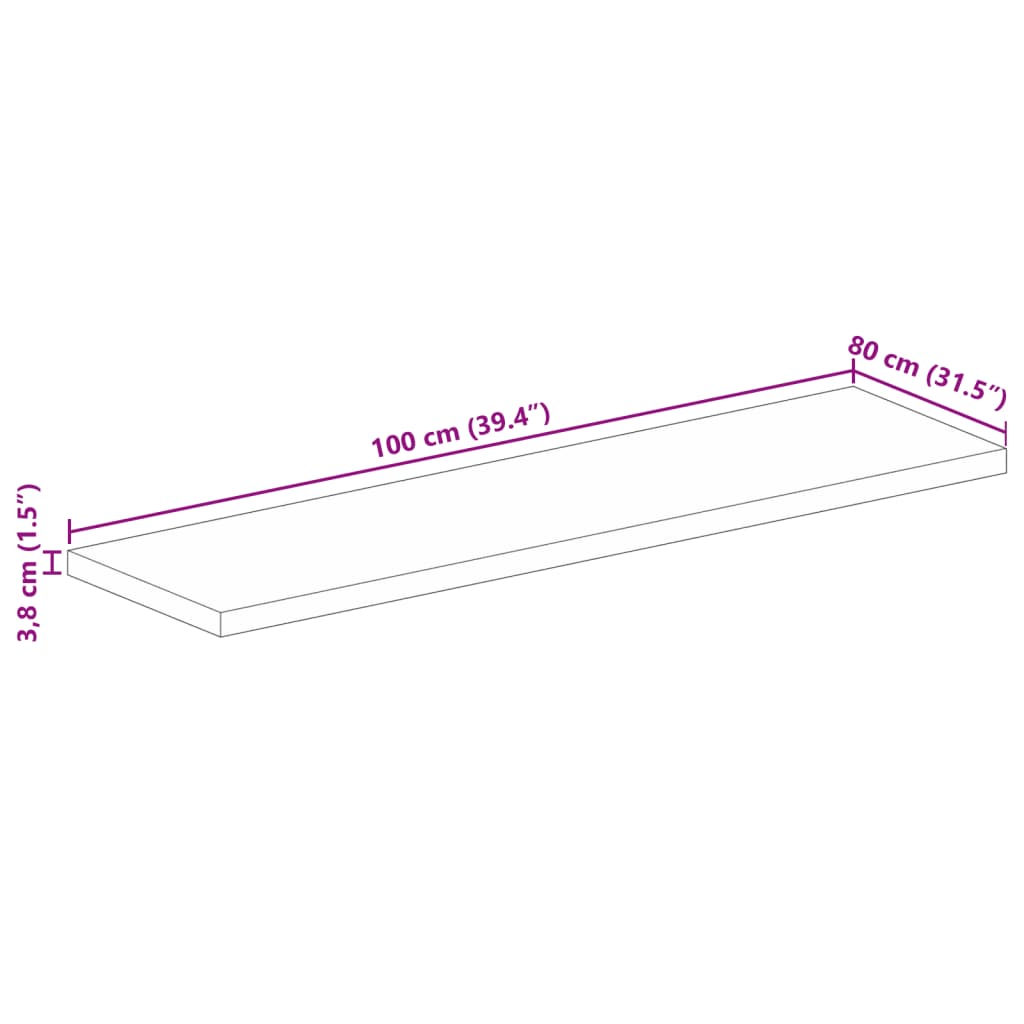 Dessus de table 100x80x3,8cm rectangulaire bois massif récupéré - XIOS