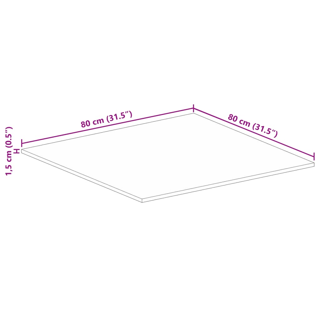Dessus de table 80x80x1,5 cm carré bois massif de manguier brut - XIOS