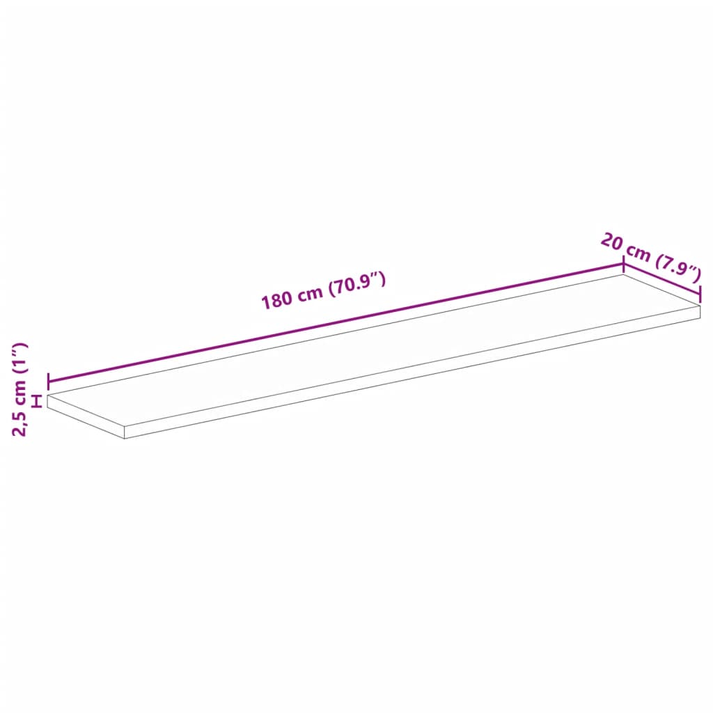Dessus de table 180x20x2,5cm rectangulaire bois massif manguier - XIOS