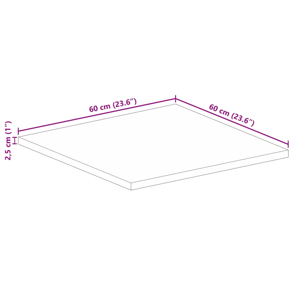 Dessus de table 60x60x2,5 cm carré bois massif manguier Plateaux de table vidaXL
