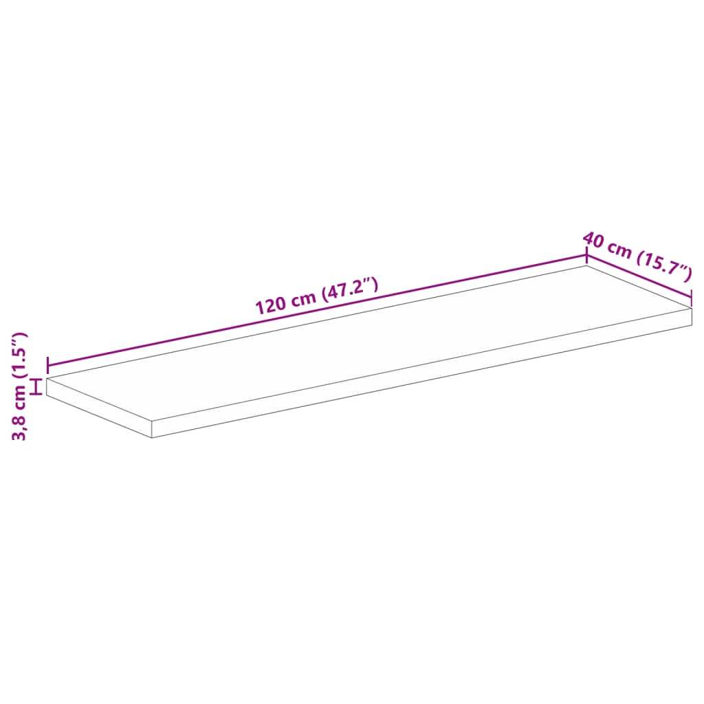Dessus de table 120x40x3,8cm rectangulaire bois massif manguier - XIOS
