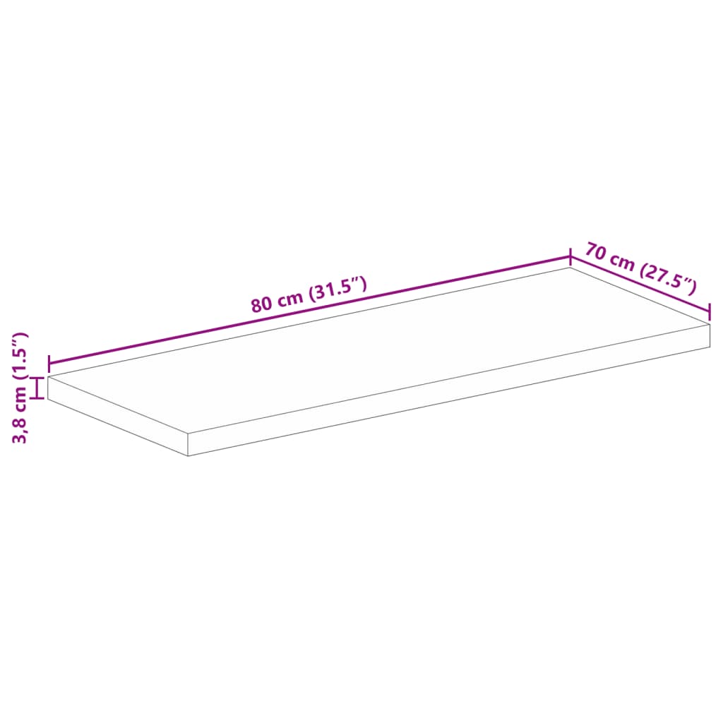 Dessus de table 80x70x3,8 cm rectangulaire bois massif manguier Plateaux de table vidaXL