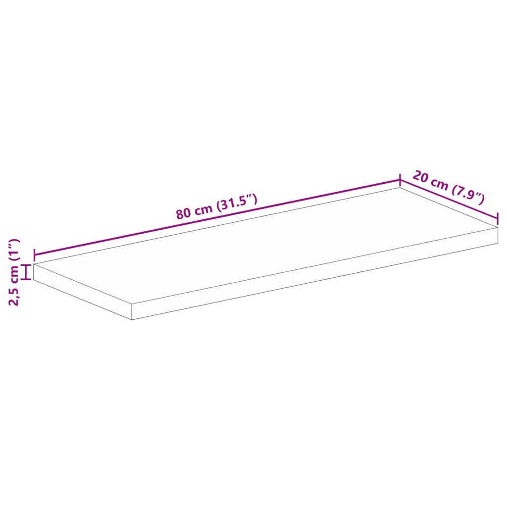 Dessus de table 80x20x2,5 cm rectangulaire bois massif manguier - XIOS