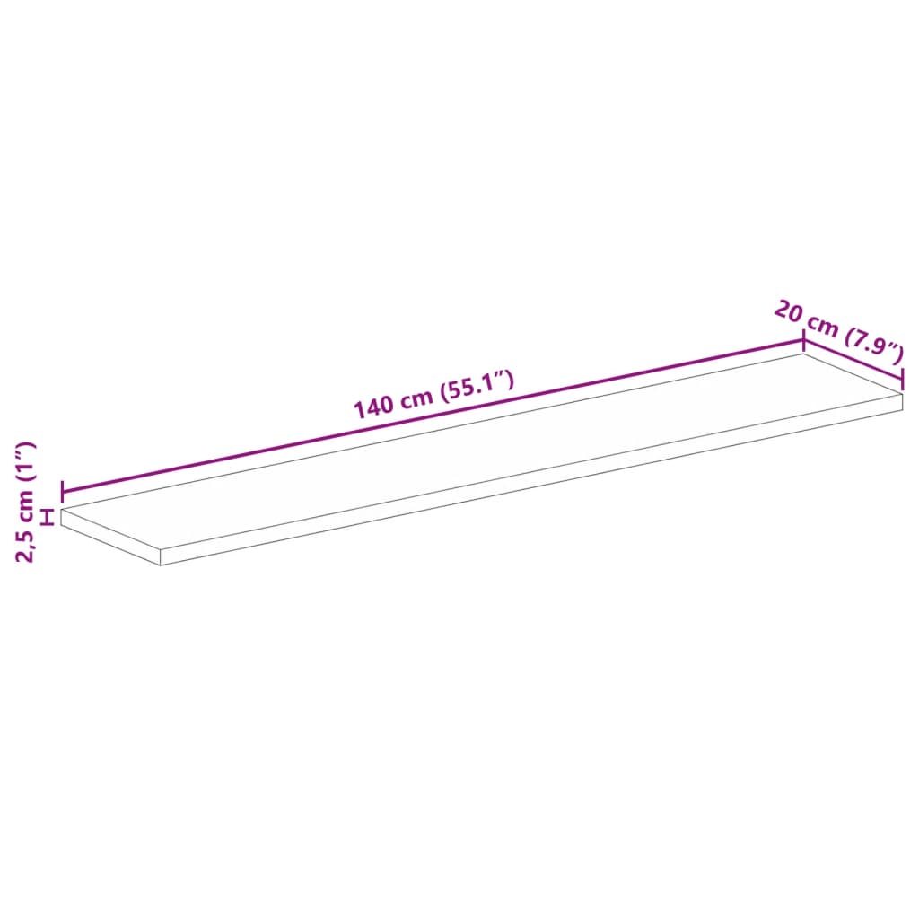 Dessus de table 140x20x2,5cm rectangulaire bois massif manguier - XIOS