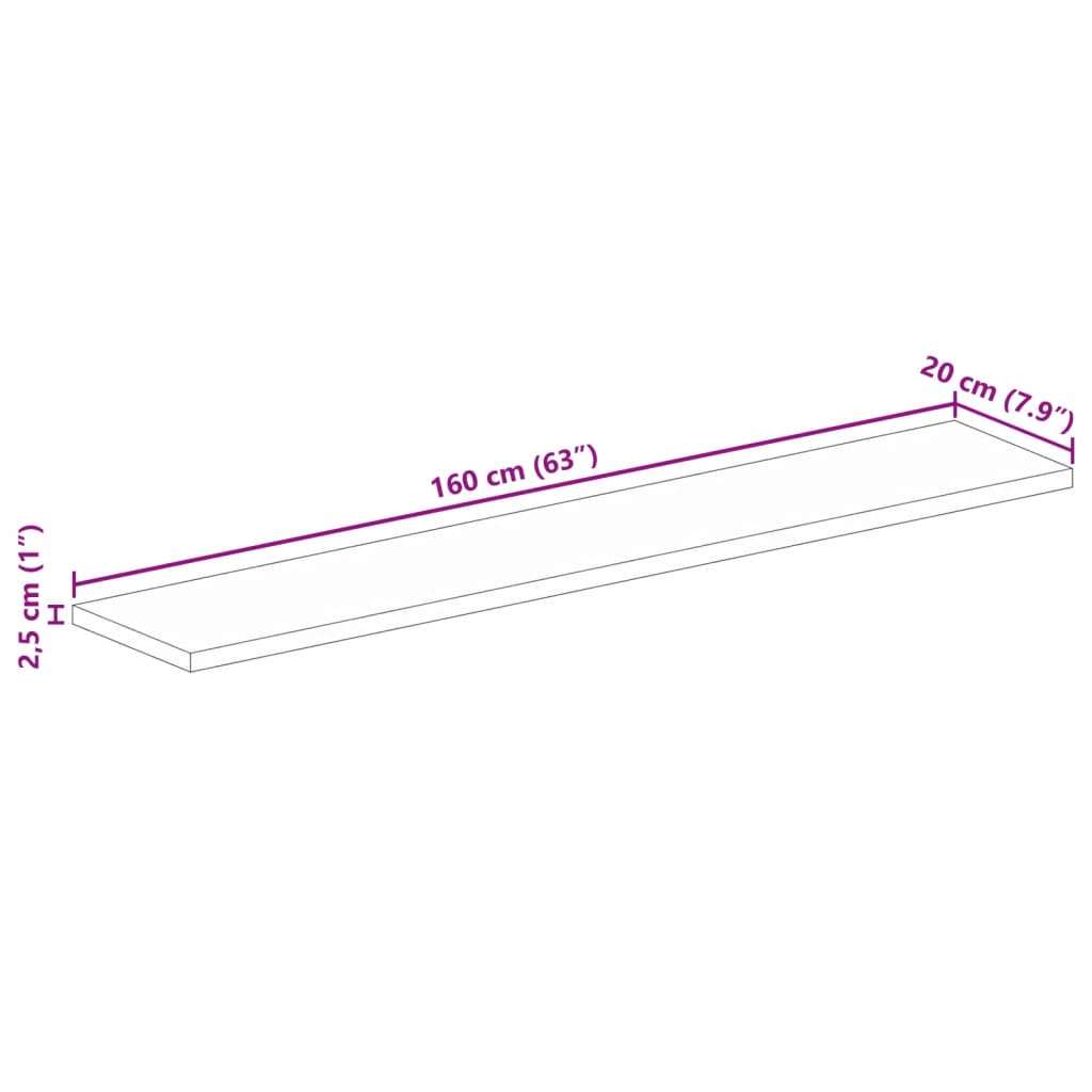 Dessus de table 160x20x2,5cm rectangulaire bois massif manguier - XIOS