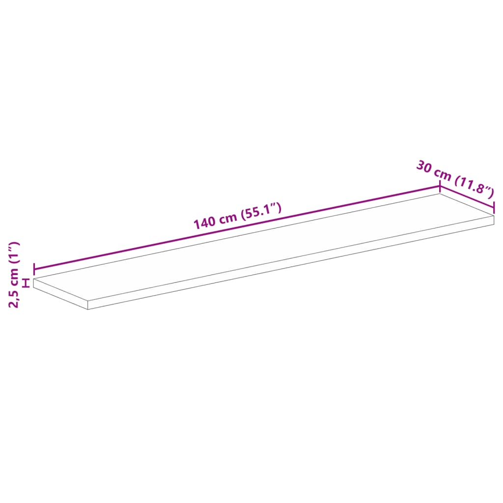 Dessus de table 140x30x2,5cm rectangulaire bois massif manguier - XIOS