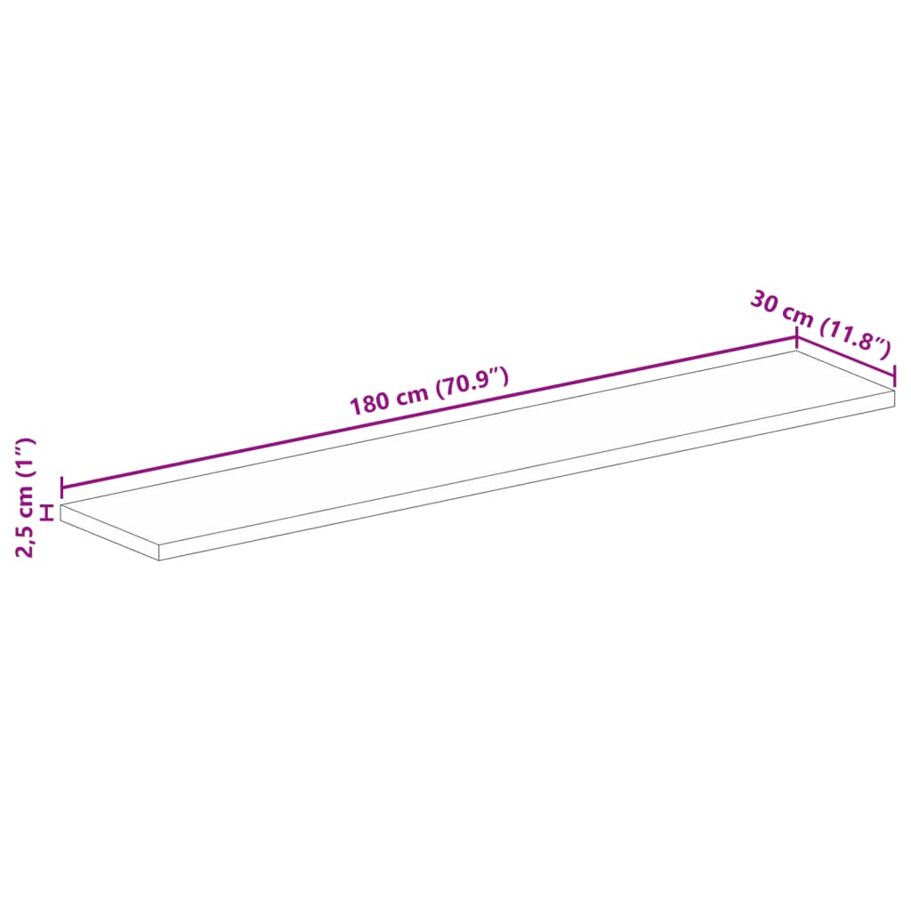 Dessus de table 180x30x2,5cm rectangulaire bois massif manguier - XIOS