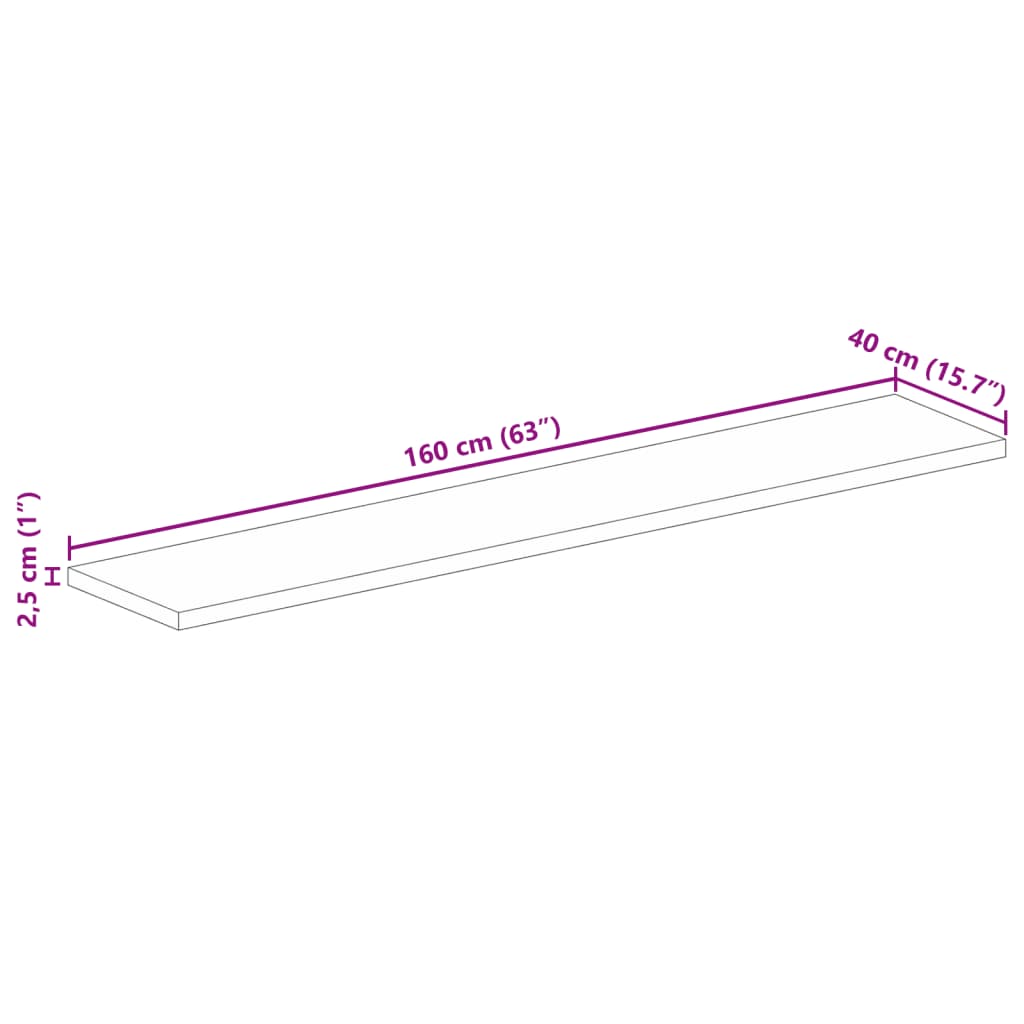 Dessus de table 160x40x2,5cm rectangulaire bois massif manguier - XIOS
