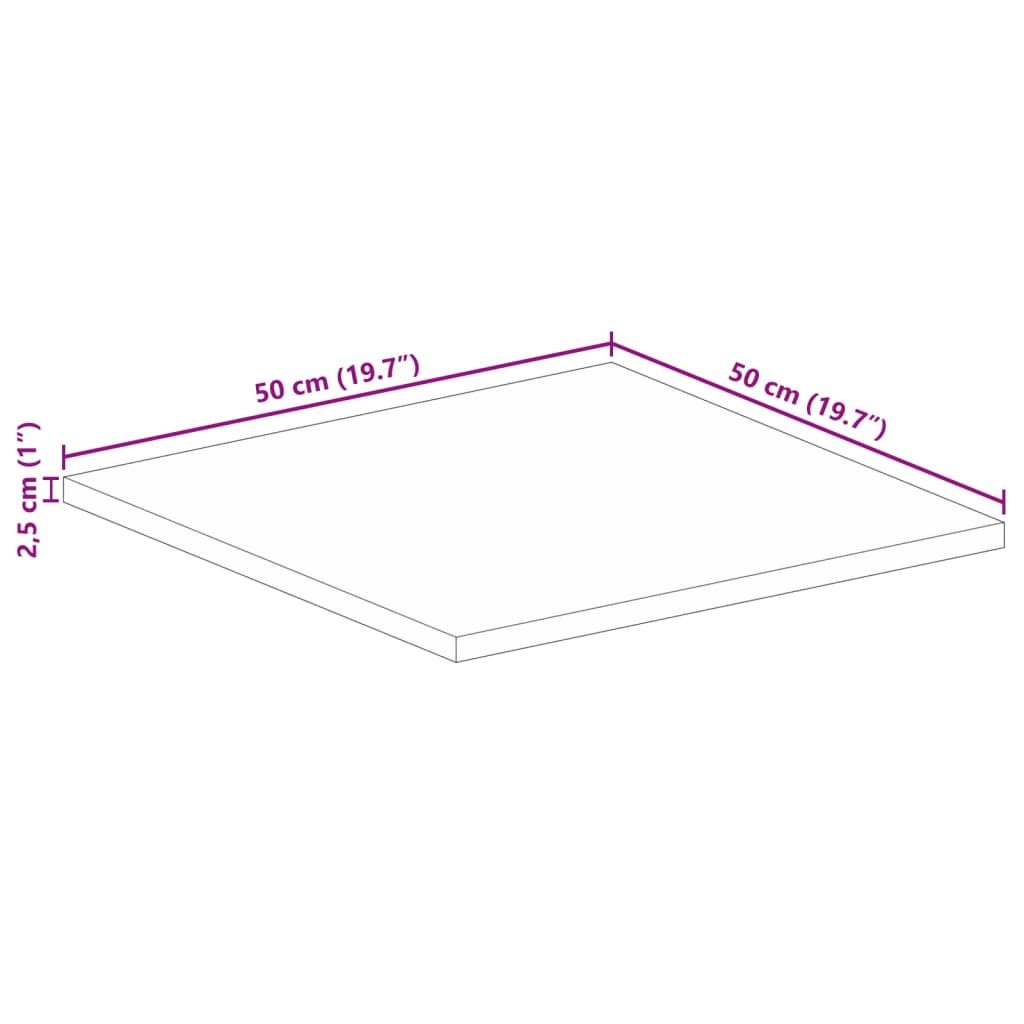 Dessus de table 50x50x2,5 cm carré bois massif de manguier Plateaux de table vidaXL