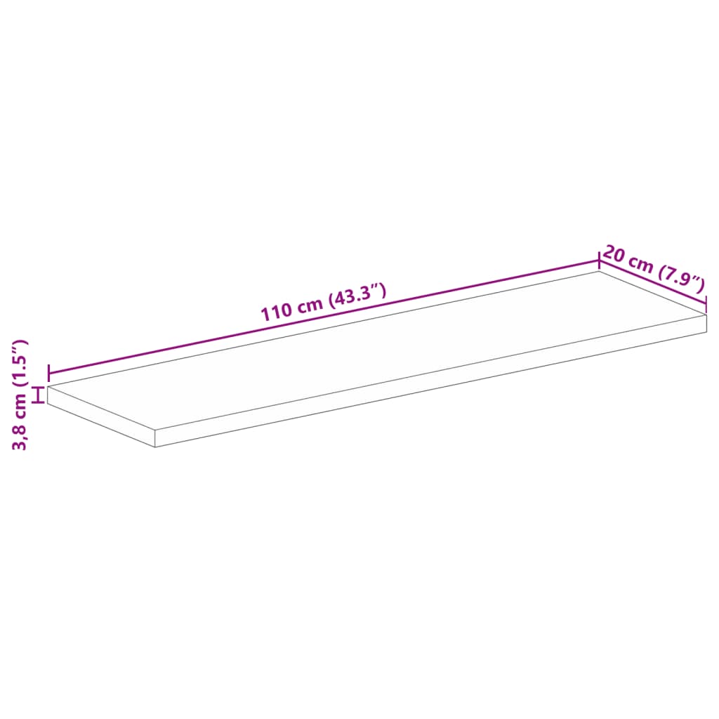Dessus de table 110x20x3,8cm rectangulaire bois massif manguier - XIOS
